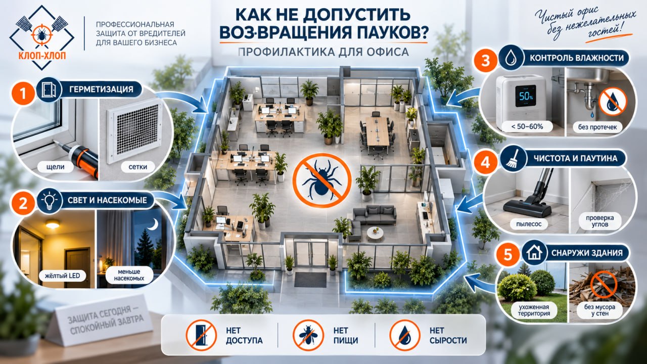 Профилактика повторного появления пауков: герметизация, освещение и контроль влажности